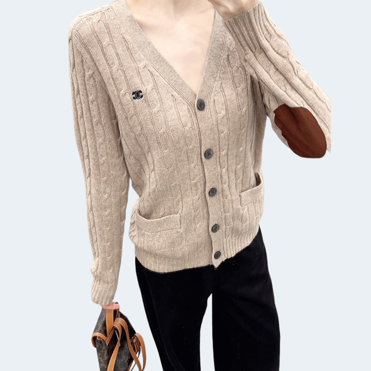 셀린느 캐시미어 케이블 니트 트리옹프 가디건 다크 토프