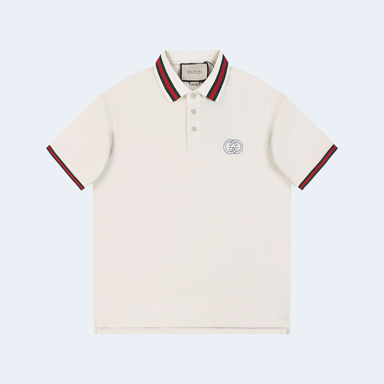 구찌 GG 우븐 슬리브 폴로 셔츠 화이트