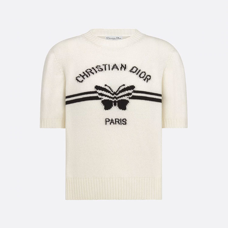 디올 로고 화이트 울 반팔 니트