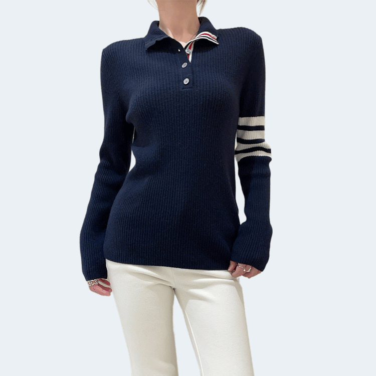 톰브라운 스트라이프 골지 니트 네이비