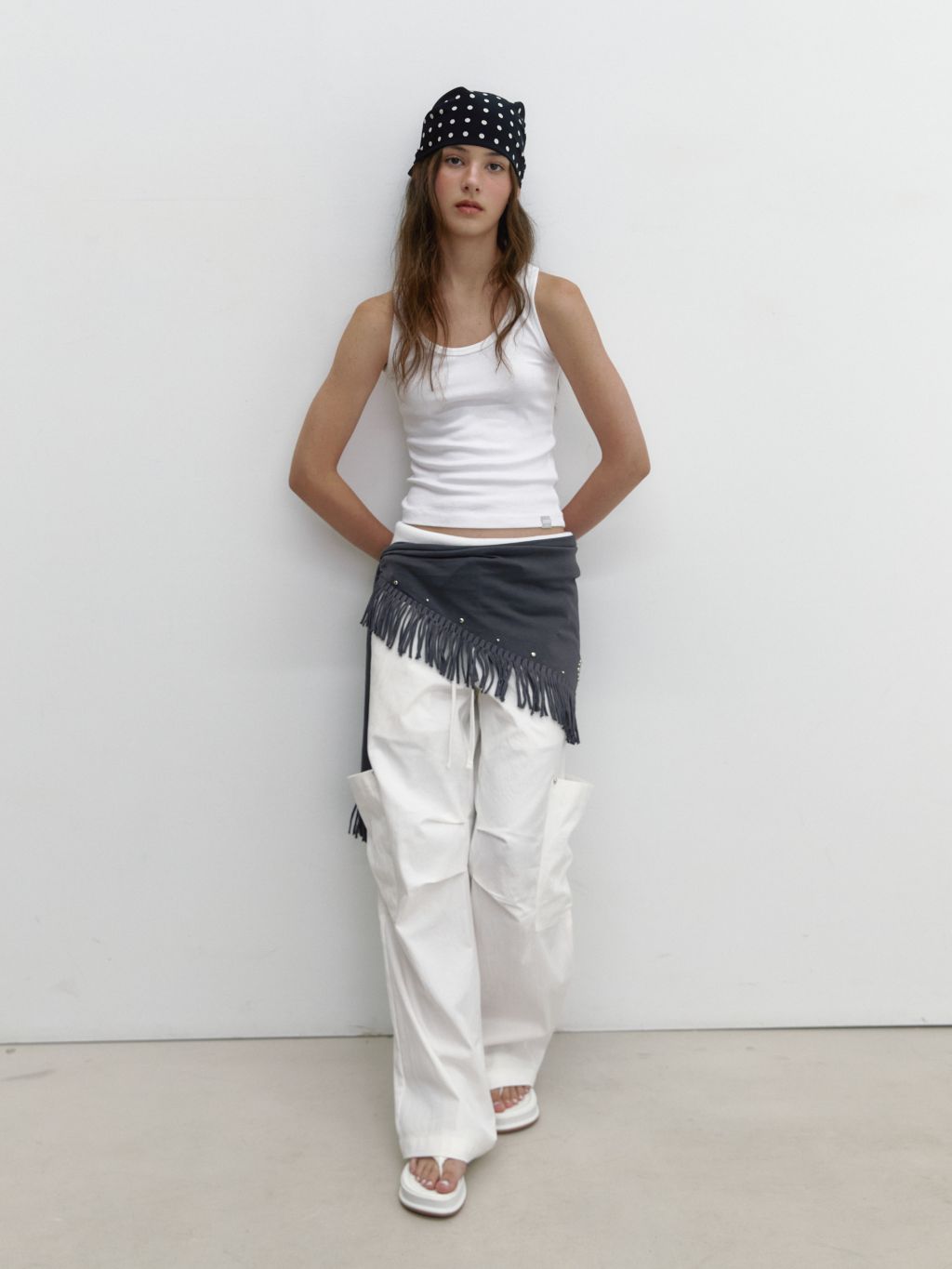 【ASURA】25SS★ TASSEL STUD SCARF & TOP TASSEL STUD SCARF (CHARCOAL) (7.16 PRE-ORDER DELIVERY) : ASURA
