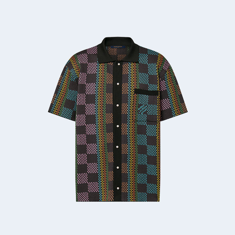 루이비통 2024 다미에 쇼트 슬리브드 코튼 니트 셔츠 1AFQR8