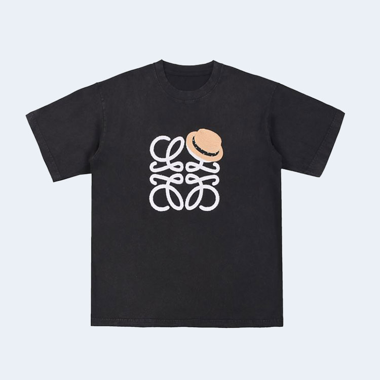 로에베 스트로우 햇 로고 코튼 저지 티셔츠 블랙