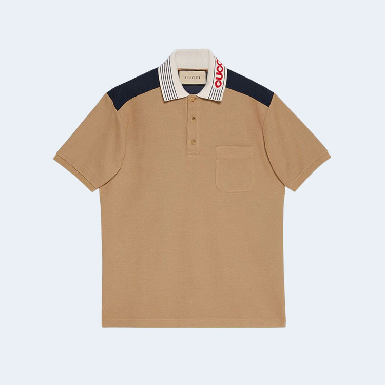 구찌 콘트라스트 카라 폴로 셔츠 브라운