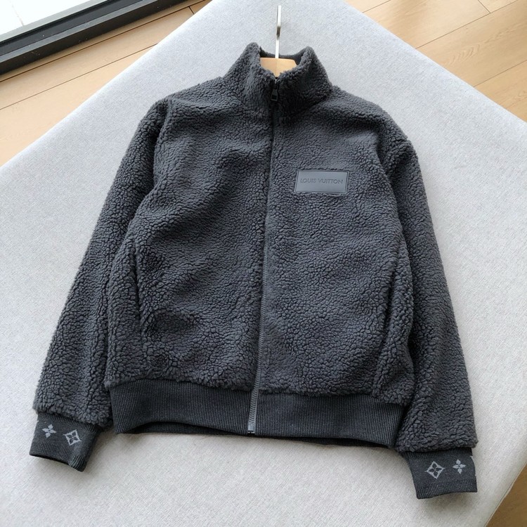 루이비통 레더 패치 플리스 블루종