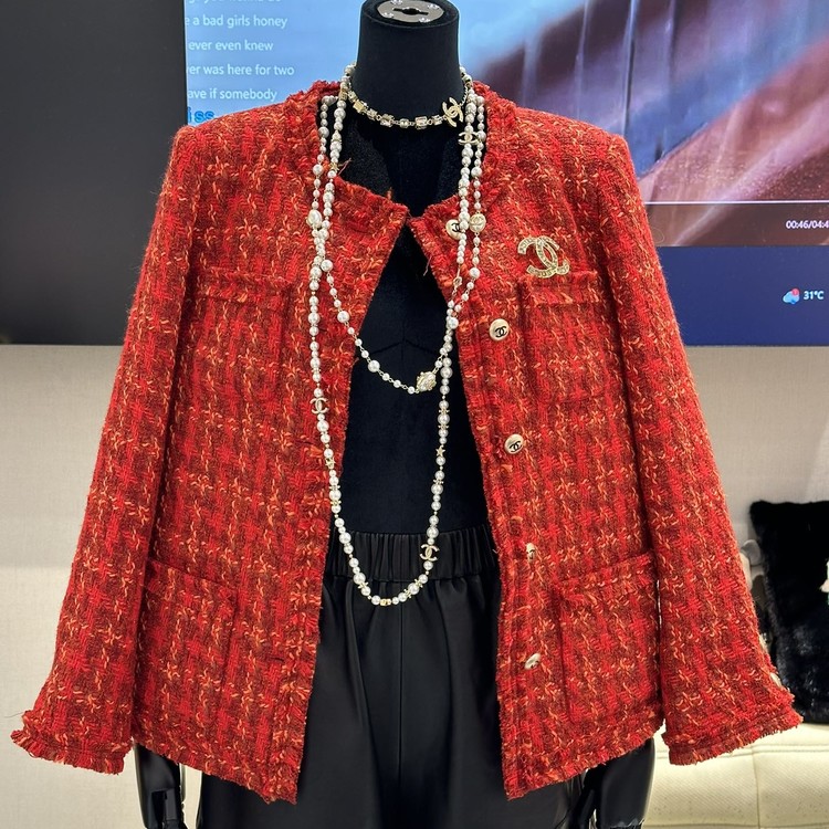 샤넬 믹스드 체크 코튼 울 트위드 자켓