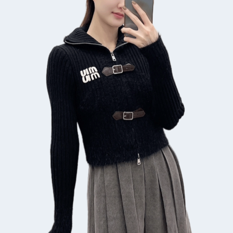 미우미우 버클 니트 가디건 블랙