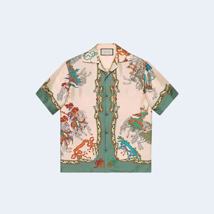 구찌 실크 보울링 셔츠 그린