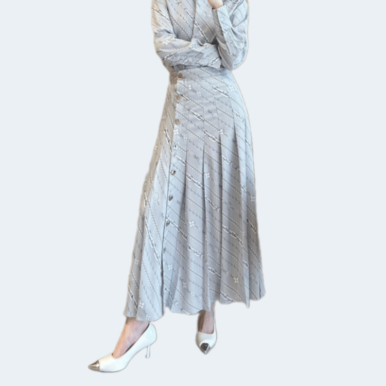 루이비통 플리츠 칼라 체인 프린트 스커트