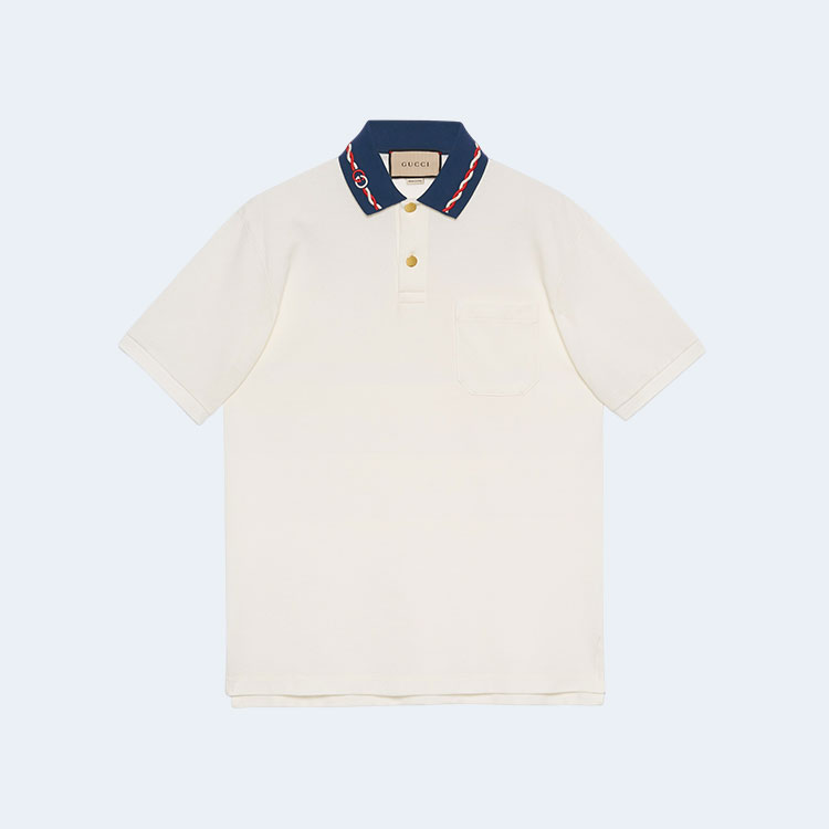 구찌 자수 스트레치 코튼 피케 폴로 셔츠