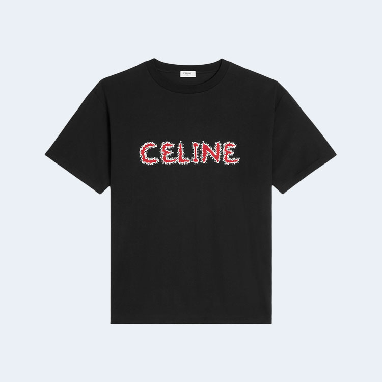 셀린느 코튼 저지 라인스톤 루즈 티셔츠 블랙