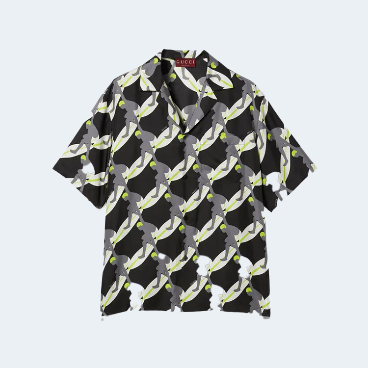 구찌 프린트 실크 볼링 반팔 셔츠