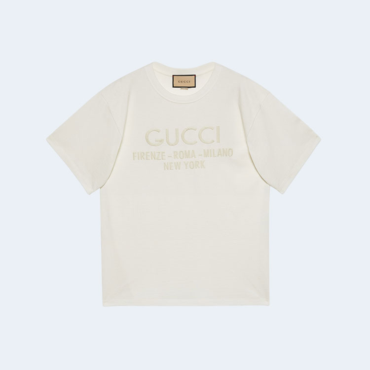 구찌 자수 로고 코튼 티셔츠 화이트