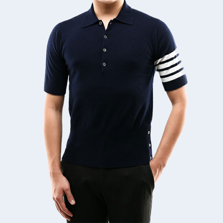 톰브라운 네이비 코튼 오토맨 립 4-바 폴로 셔츠