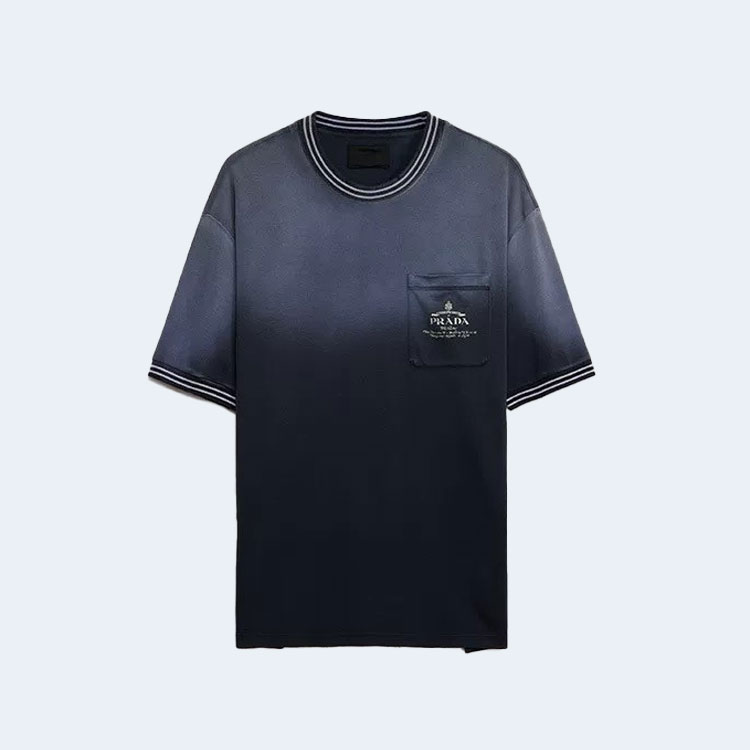프라다 워싱 코튼 티셔츠 블루