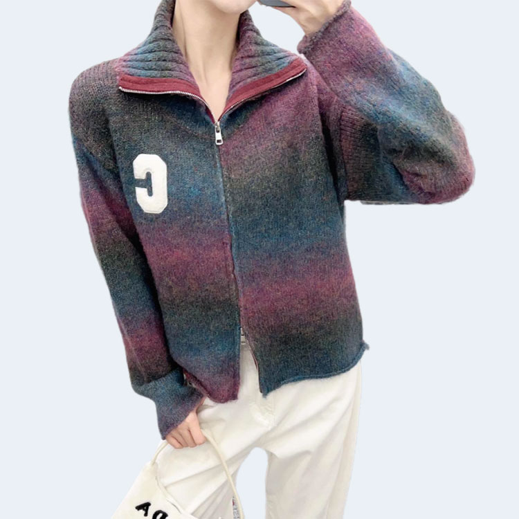 셀린느 울 모헤어 로고 니트 가디건 퍼플