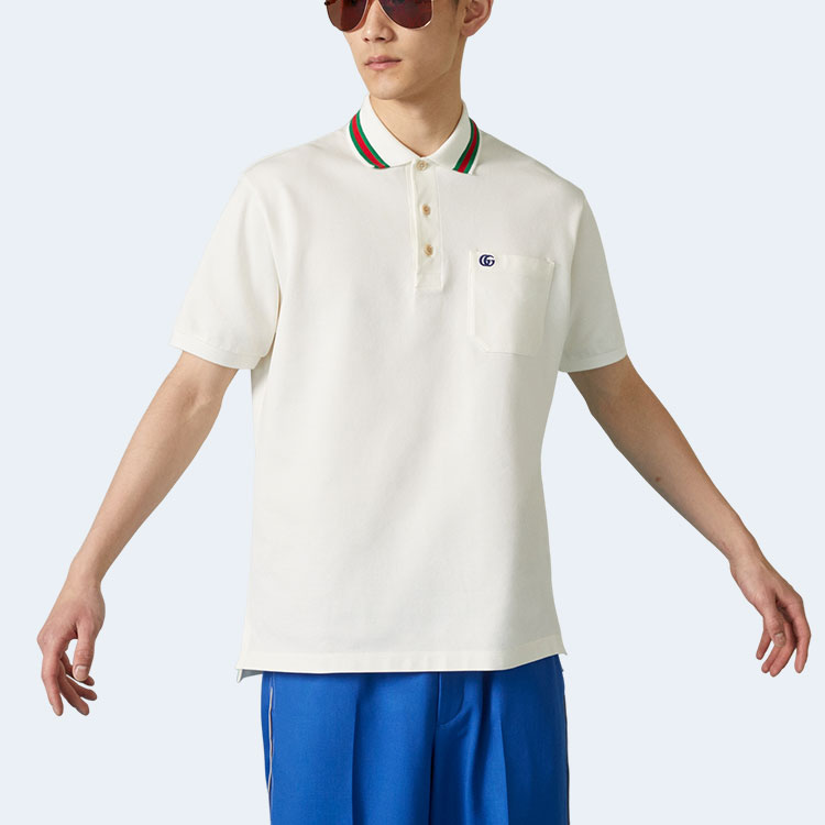 구찌 GG 코튼 피케 폴로 셔츠 레드 그린