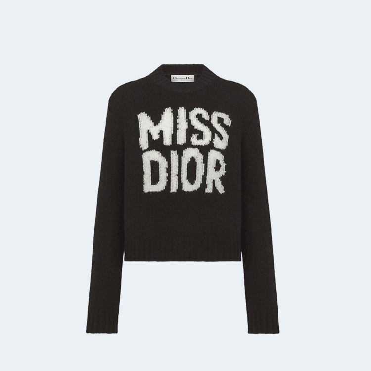 디올 화이트 Miss Dior Graffiti 모티브 블랙 캐시미어 실크 니트