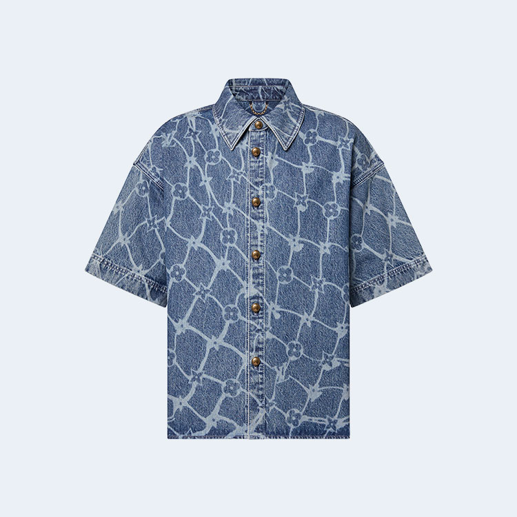 루이비통 모노그램 프린티드 쇼트 슬리브드 데님 셔츠 1AFQZ1