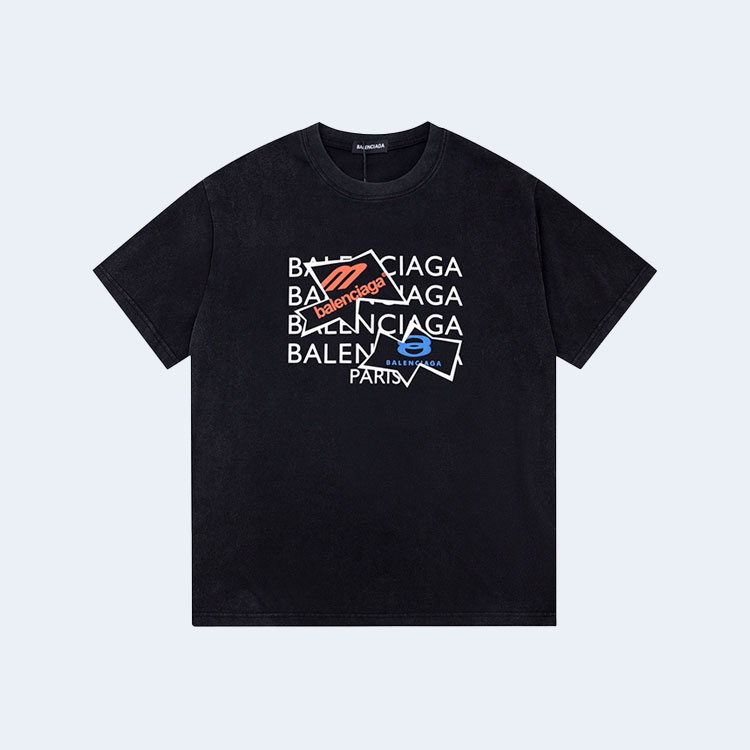 발렌시아가 트라이로고 티셔츠 블랙