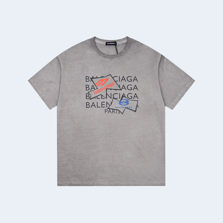 발렌시아가 트라이로고 티셔츠 그레이