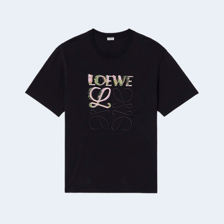 로에베 로고 자수 코튼 저지 티셔츠 블랙
