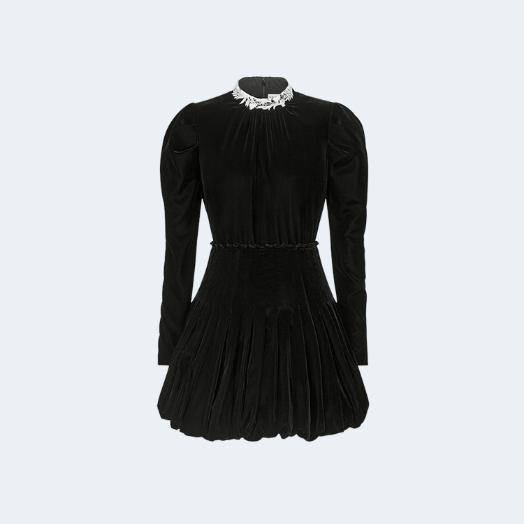 디올 블랙 테크니컬 벨벳 쇼트 플레어 드레스