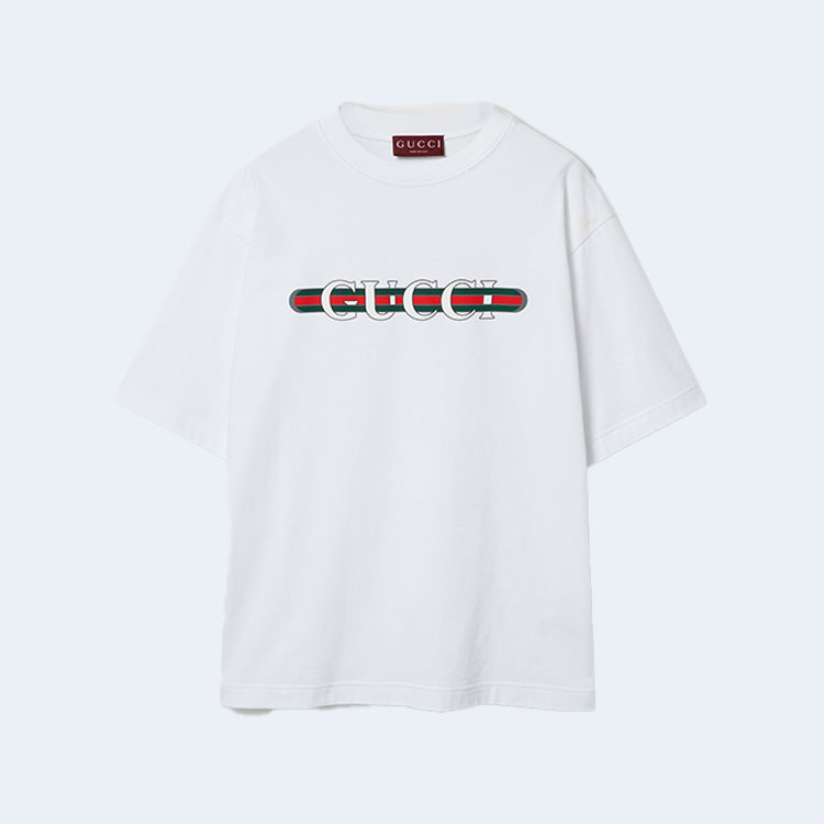 구찌 프린트 코튼 저지 티셔츠 화이트