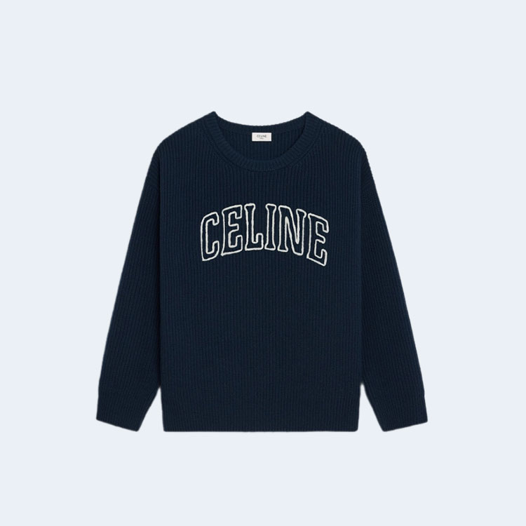 셀린느 리브드 울 오버사이즈 스웨터 네이비