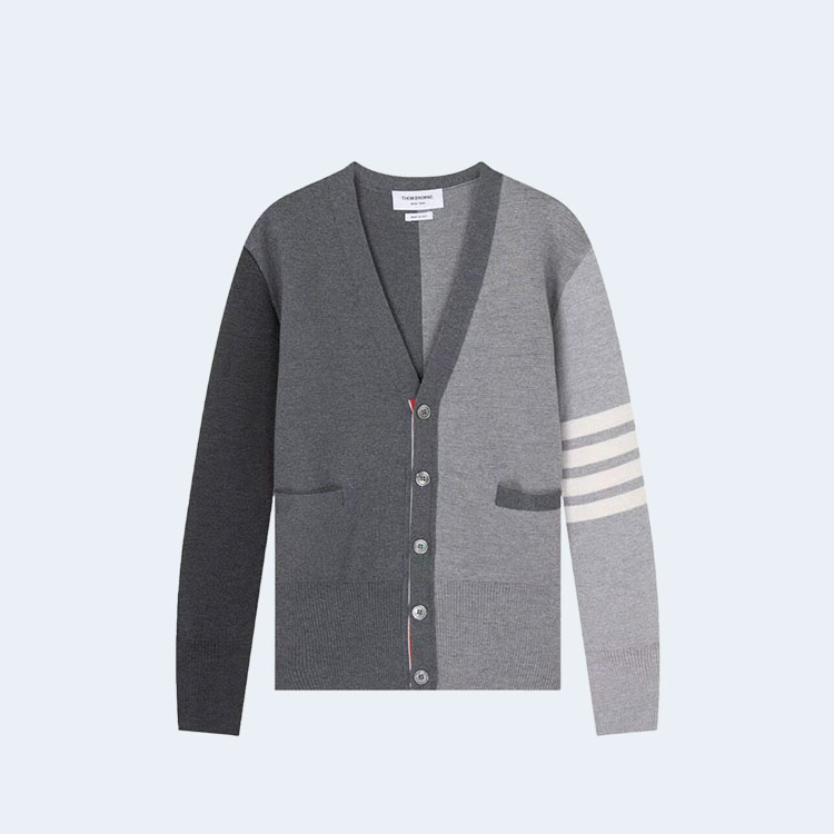 톰브라운 펀믹스 밀라노 스티치 파인 메리노 울 4-바 브이넥 카디건