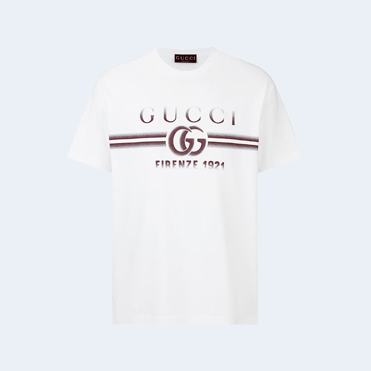 구찌 레드 레커 프린트 코튼 저지 티셔츠