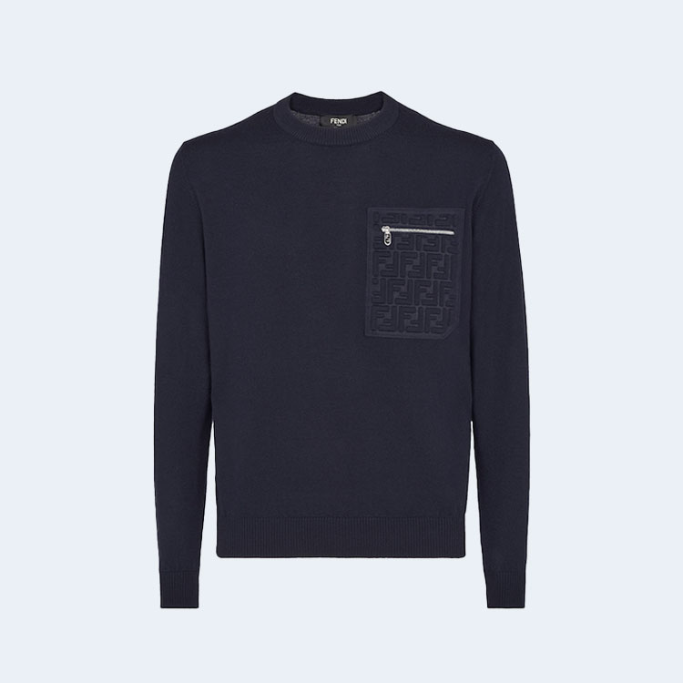 펜디 네이비 블루 울 점퍼 스웨터