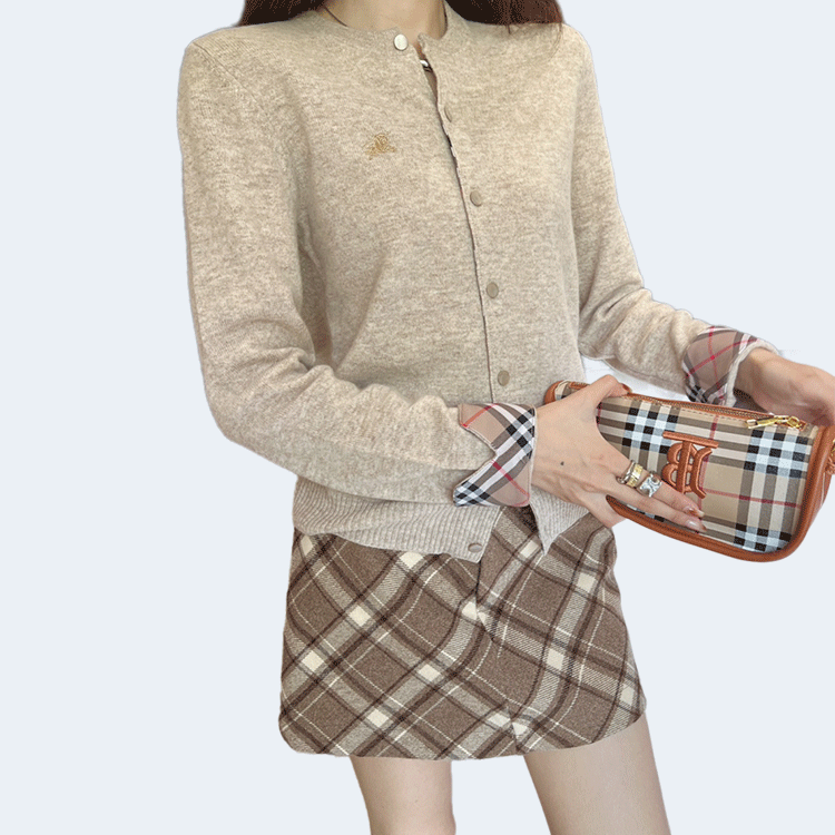 버버리 체크 포인트 가디건 베이지