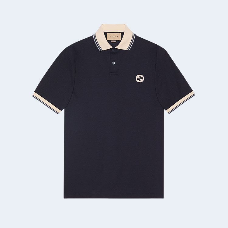 구찌 인터로킹 G 코튼 폴로 셔츠 네이비