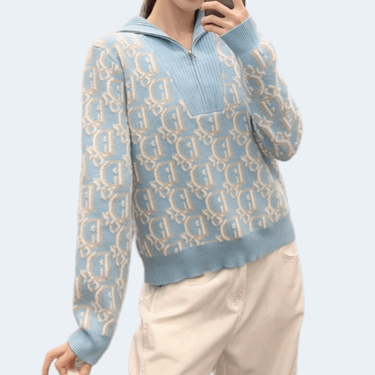 디올 오블리크 테크니컬 후드 니트 가디건 블루