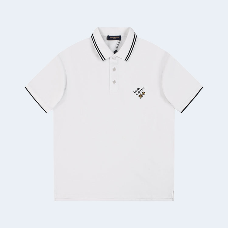 루이비통 라펠 로고 자수 폴로 셔츠 화이트