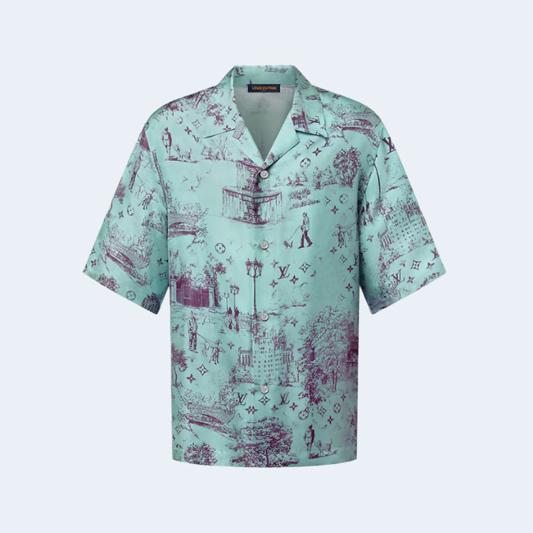 루이비통 모노그램 시티 워크프린티드 실크 반팔 셔츠