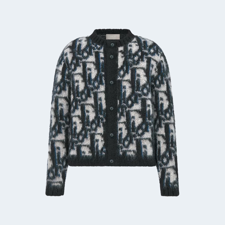 디올 오블리크 블루 모헤어 가디건