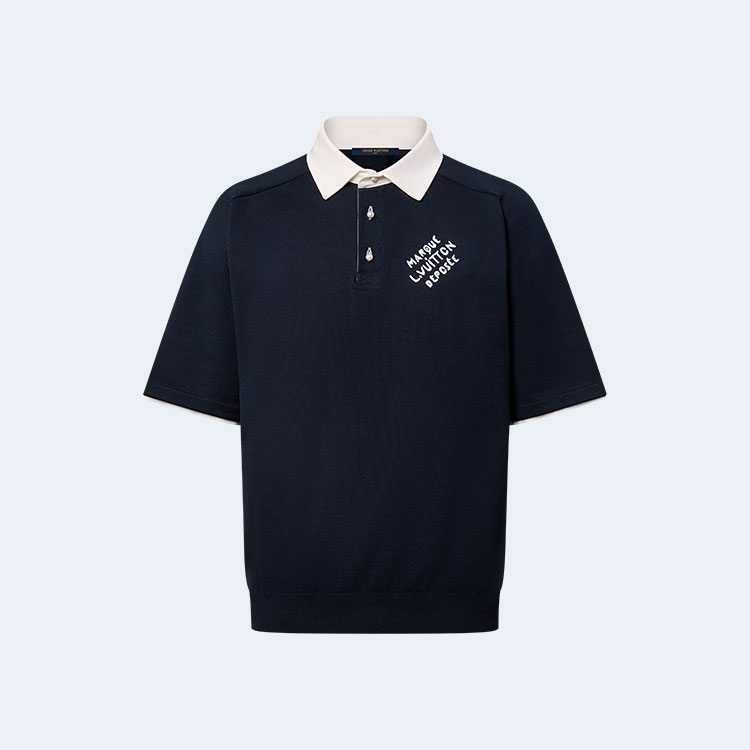 루이비통 엠브로이더드 쇼트 슬리브드 코튼 블렌드 폴로 셔츠 1AFQQJ