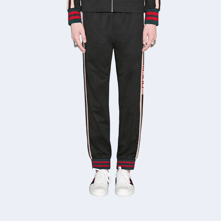 구찌 웹 디테일 울 저지 조거팬츠