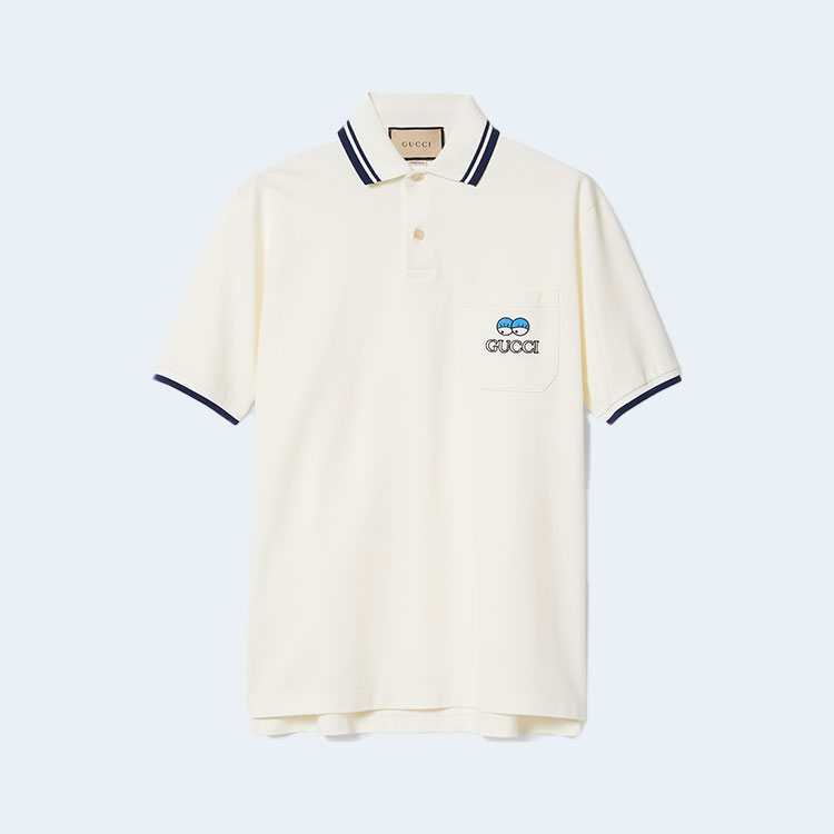 구찌 엠브로이더리 코튼 피케 폴로 셔츠 화이트