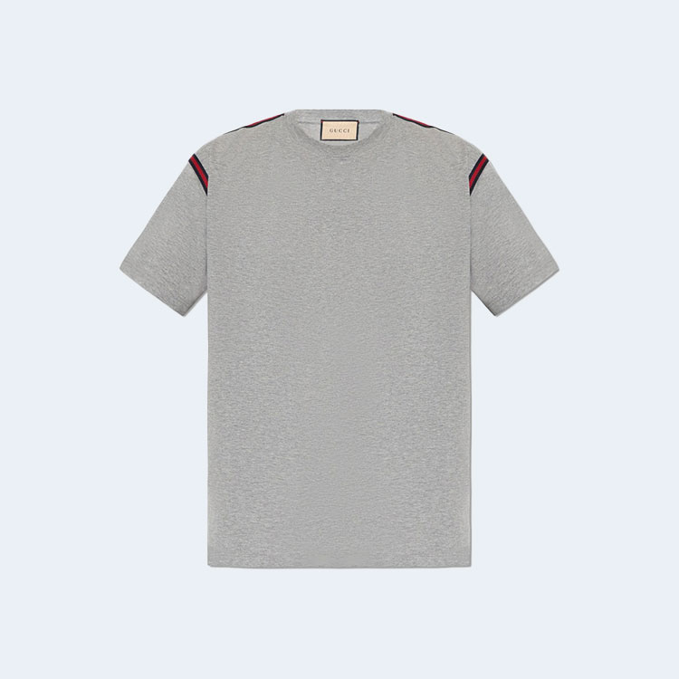 구찌 웹 스트라이프 크루넥 티셔츠 그레이