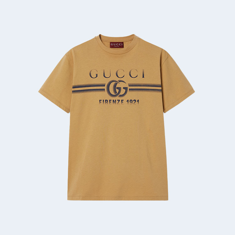 구찌 프린트 코튼 저지 티셔츠 베이지