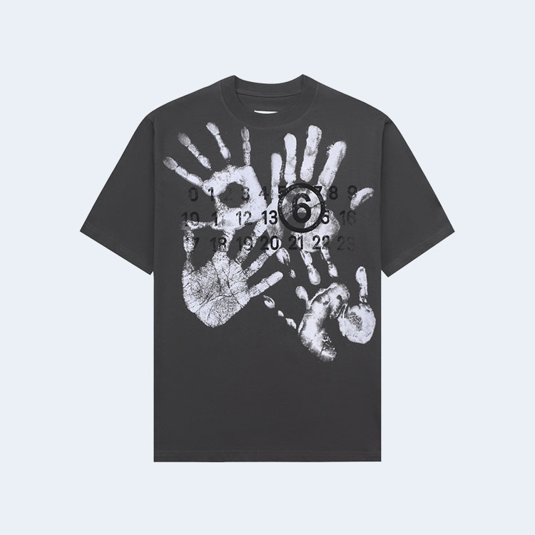 메종 마르지엘라 화이트 핸드 프린트 티셔츠 그레이