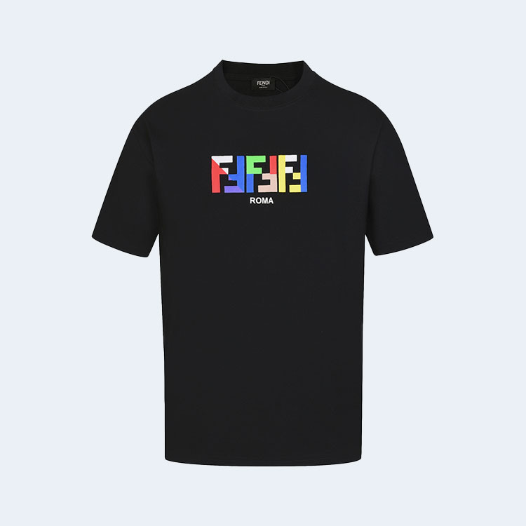 펜디 멀티컬러 로고 블랙 티셔츠