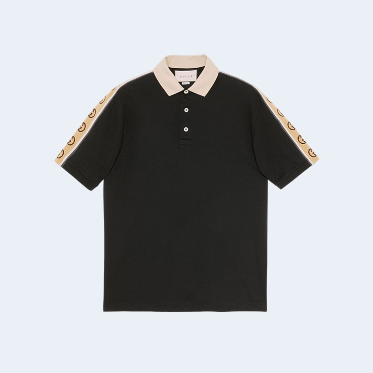 구찌 인터로킹 G 스트라이프 폴로 셔츠 블랙
