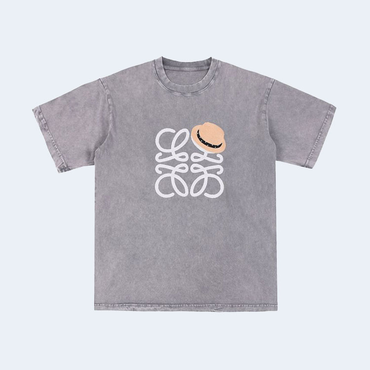 로에베 스트로우 햇 로고 코튼 저지 티셔츠 그레이