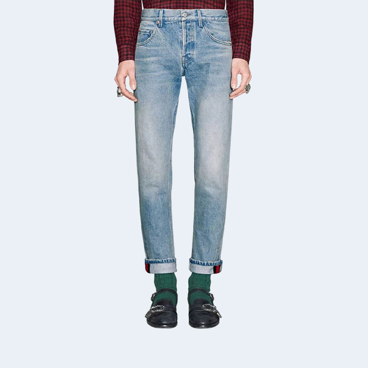 구찌 웹 커프드 스트레이트 진