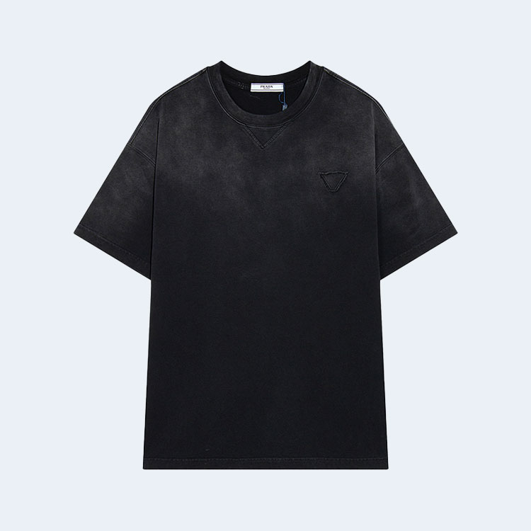 프라다 블랙 워싱 스티치 로고 티셔츠