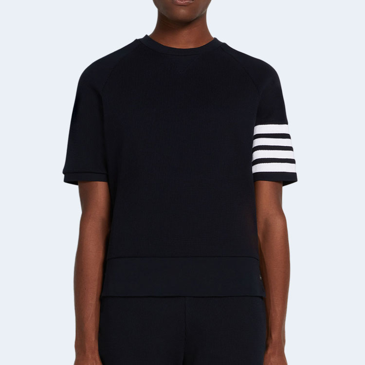 톰브라운 네이비 컴팩트 와플 4-바 쇼트 슬리브 스웨트셔츠